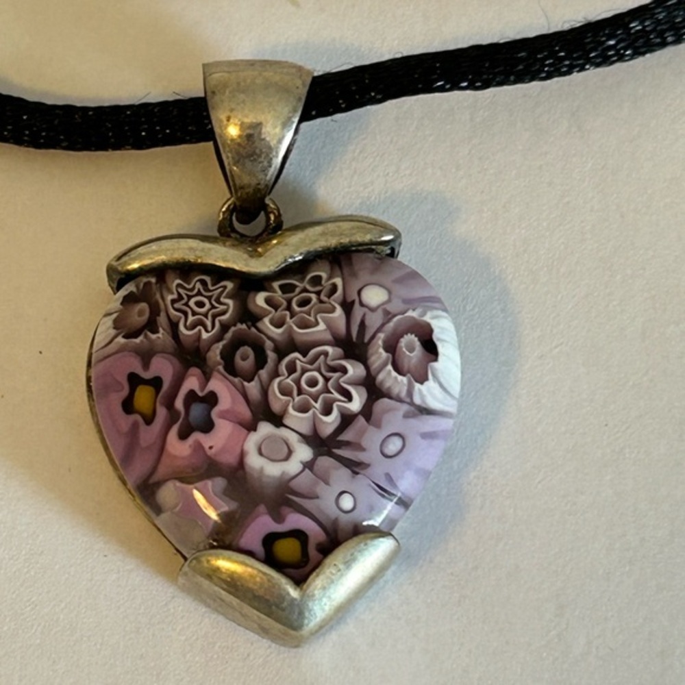 Chic Fused Glass Heart Pendant Necklace set in Sterling Silver